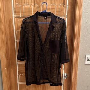Savage X Fenty Black Sheer Mesh Button-Up | Lingerie Top